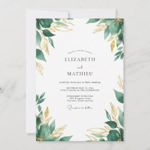 Smaragdgrüne Goldblatt-Hochzeit Einladung