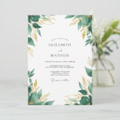 Smaragdgrüne Goldblatt-Hochzeit Einladung (Stehend Vorderseite)