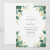 Smaragdgrüne Goldblatt-Hochzeit Einladung (Vorne/Hinten)