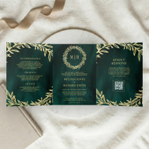 Smaragdgrüne Goldblattzweig QR-Code Hochzeit