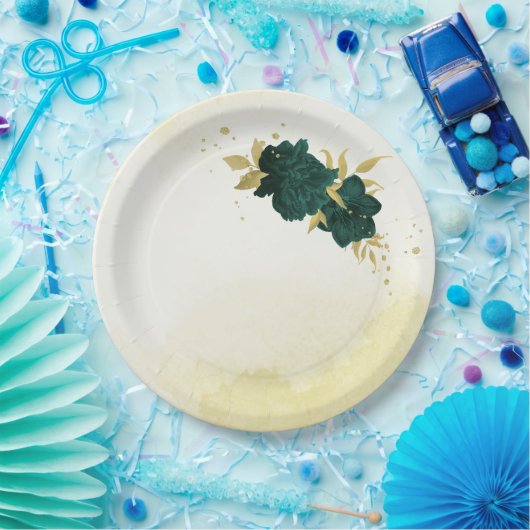 Smaragdgrüne Goldblumenhochzeit Pappteller (Party)