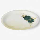 Smaragdgrüne Goldblumenhochzeit Pappteller (Schrägansicht)