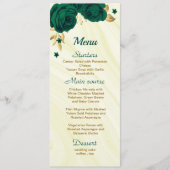smaragdgrüne goldene Blumenhochzeit Menükarte (Vorderseite)