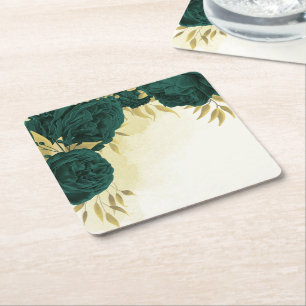 Smaragdgrüne goldene Blumenhochzeit Rechteckiger Pappuntersetzer