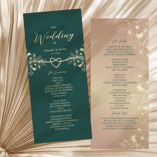 Smaragdgrüne Goldene Blumige Hochzeit Programm