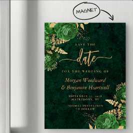 Smaragdgrüne Goldene Florale Hochzeit - Termin vor Magneteinladung