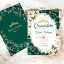 Smaragdgrüne Goldene Florale Quinceanera