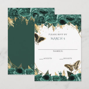 Smaragdgrüne Goldene Florale Schmetterlinge Quince RSVP Karte