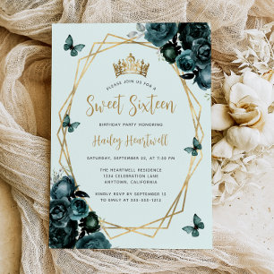 Smaragdgrüne goldene geometrische Blumen-Sweet-16- Einladung