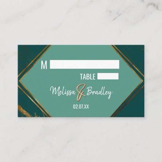 Smaragdgrüne goldene Marmorplatte Platzkarte (Vorderseite)