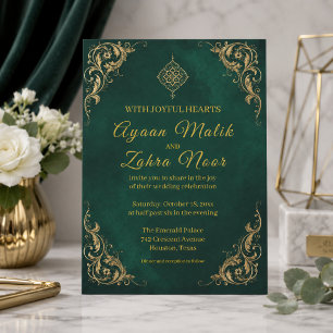 Smaragdgrüne goldene muslimische Hochzeit Einladung