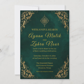 Smaragdgrüne goldene muslimische Hochzeit Einladung