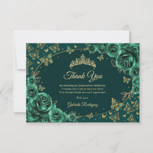 Smaragdgrüne Goldene Quinceanera Dankeskarte
