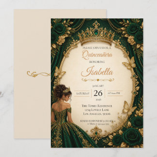 Smaragdgrüne Goldene Quinceañera Einladung