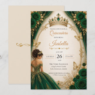 Smaragdgrüne Goldene Quinceañera Einladung