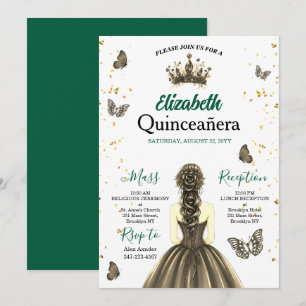 Smaragdgrüne Goldene Quinceañera-Einladung Einladung