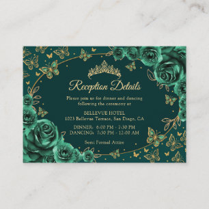 Smaragdgrüne Goldene Quinceanera-Empfangsdetails Begleitkarte