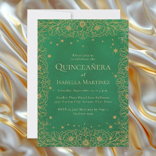 Smaragdgrüne Goldene Quinceañera Sweet 15 Einladung