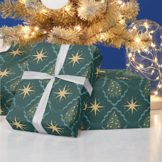 Smaragdgrüne goldene Sterne Weihnachtsdekoration Geschenkpapier