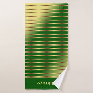 Smaragdgrüne goldene Streifen Name geometrisch Badhandtuch Set