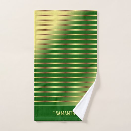 Smaragdgrüne goldene Streifen Name geometrisch Badhandtuch Set (Handtuch)