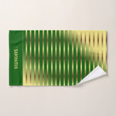 Smaragdgrüne goldene Streifen Name geometrisch Badhandtuch Set (Handtuch)