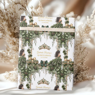 Smaragdgrüne goldene Tiara-Blumen-Quinceañera Geschenkpapier