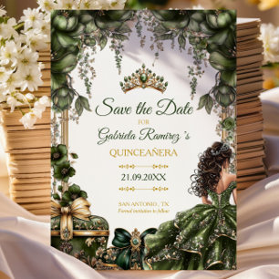 Smaragdgrüne goldene Tiara Floral Quinceañera Save The Date