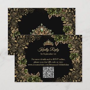 Smaragdgrüne goldene Tiara-Schmetterlinge Quinceañ RSVP Karte