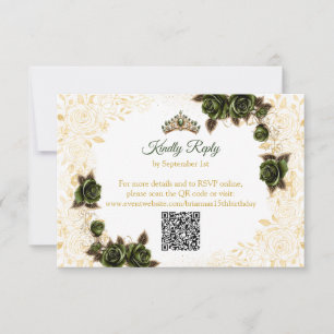 Smaragdgrüne goldene Tiara Schmetterlinge Quinceañ RSVP Karte