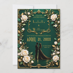 Smaragdgrüne goldene verzaubernde Hochzeit Liebe Einladung