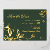 Smaragdgrüne goldfarbene Hochzeit Save the Date Folieneinladung (Vorderseite)