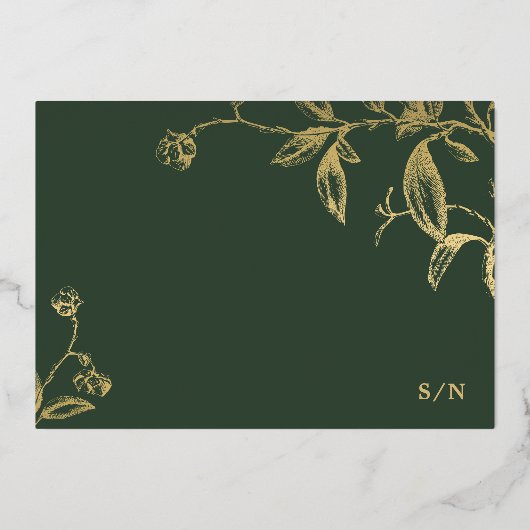 Smaragdgrüne goldfarbene Hochzeit Save the Date Folieneinladung (Rückseite)