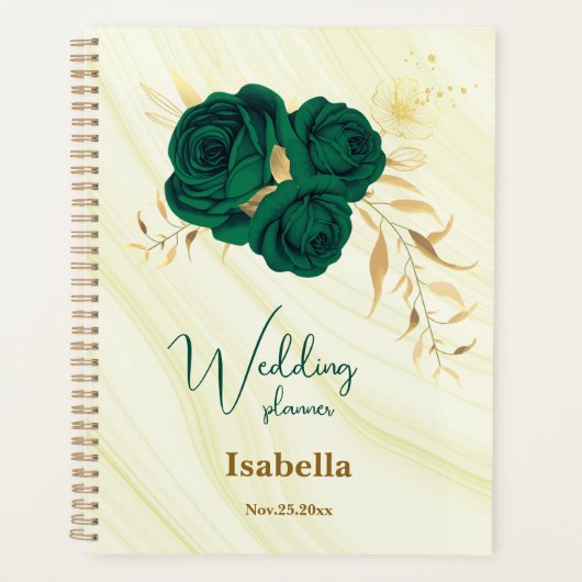 Smaragdgrüne goldfarbene Marmorhochzeit Planer (Vorderseite)