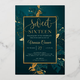 Smaragdgrüne Goldfolie 16 . Geburtstag Folieneinladung