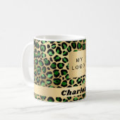 Smaragdgrüne Goldleopard-Geparden Kaffeetasse (Vorderseite Links)