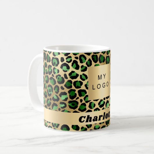 Smaragdgrüne Goldleopard-Geparden Kaffeetasse (Vorderseite Links)