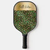 Smaragdgrüne Goldleopard-Musterschrift Pickleball Schläger (Rückseite)