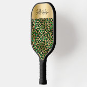 Smaragdgrüne Goldleopard-Musterschrift Pickleball Schläger (Links)
