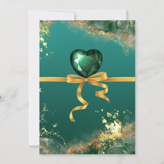 Smaragdgrüne Goldschmuck Hochzeit sicher das Datum Einladung (Rückseite)