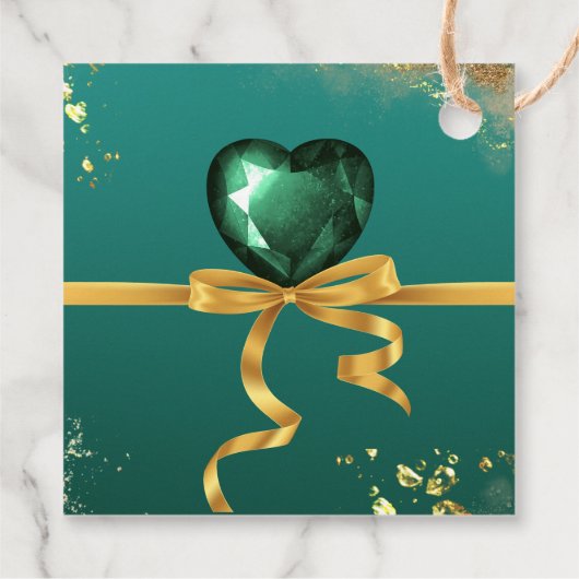 Smaragdgrüne Goldschmucktöne Hochzeit Geschenkanhänger (Rückseite)