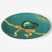 Smaragdgrüne Goldschmucktöne Hochzeit Pappteller (Schrägansicht)