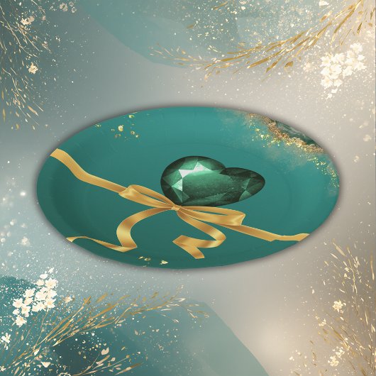 Smaragdgrüne Goldschmucktöne Hochzeit Pappteller