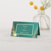 Smaragdgrüne Goldschmucktöne Hochzeit Platzkarte (Rückseite)