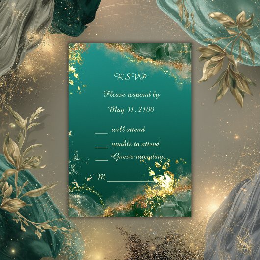 Smaragdgrüne Goldschmucktöne Hochzeit RSVP Karte