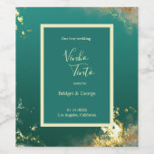 Smaragdgrüne Goldschmucktöne Hochzeit Weinetikett (Einzelnes Label)