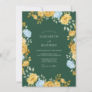 Smaragdgrüne Hochzeit mit goldenem Eukalyptuslaub Einladung