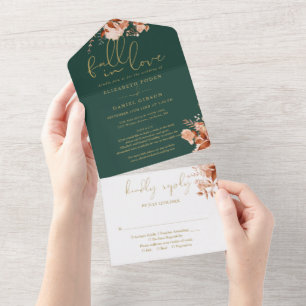 Smaragdgrüne Hochzeit - Verlieb dich in florale De All In One Einladung