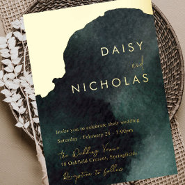 Smaragdgrüne Hochzeit: Watercolor Gold Folieneinladung