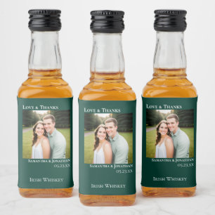 Smaragdgrüne Hochzeitsfoto Liebe & Dank Mini Alkoholflaschenetikett